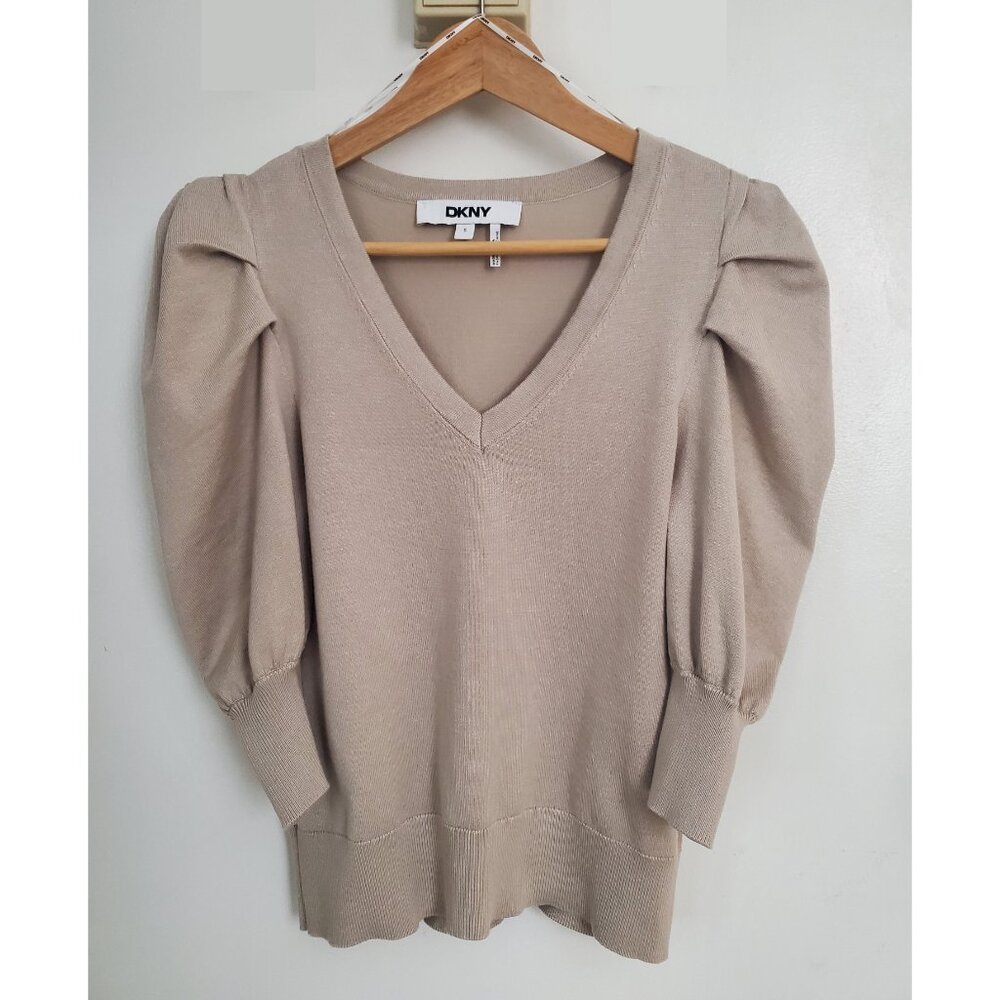 Pre-Loved DKNY Puff-Sleeve Fine Gauge V-Neck Sweater size S